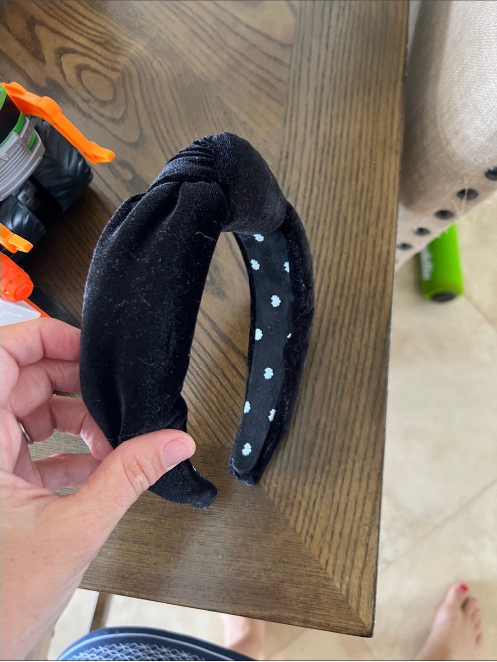 Lele Sadoughi Black Velvet Knotted Headband with Polka Dot Lining